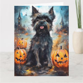 Halloween Affenpinscher mit Pumpkins Beängstigend Karte (Vorderseite)