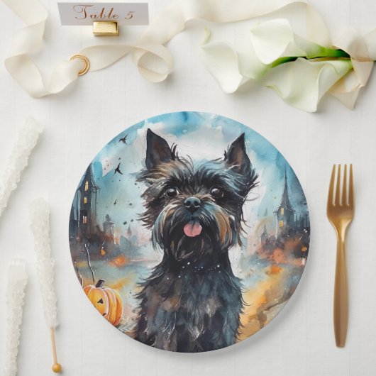 Halloween Affenpinscher mit Pumpkins Beängstigend Pappteller (Hochzeit)