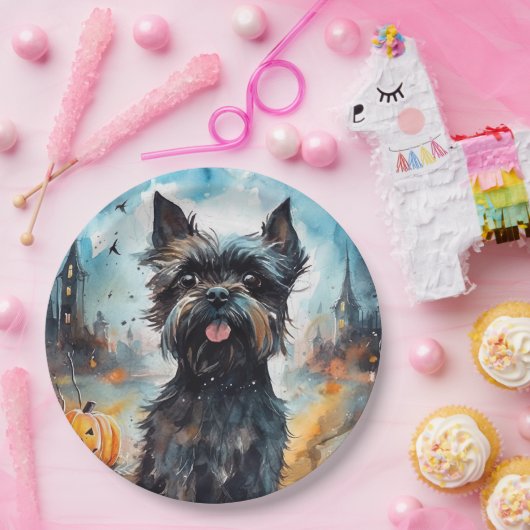 Halloween Affenpinscher mit Pumpkins Beängstigend Pappteller (Party)