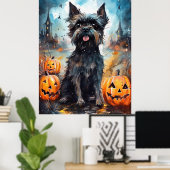 Halloween Affenpinscher mit Pumpkins Beängstigend Poster (Heimbüro)