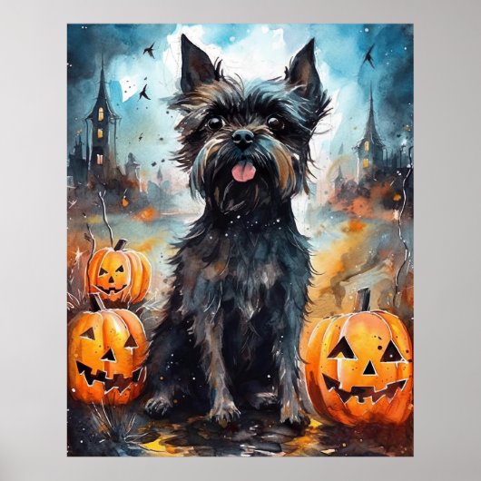 Halloween Affenpinscher mit Pumpkins Beängstigend Poster (Vorne)