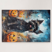 Halloween Affenpinscher mit Pumpkins Beängstigend Puzzle (Horizontal)