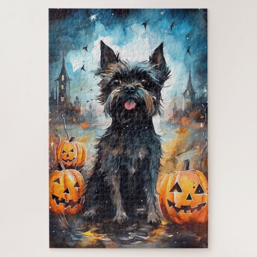 Halloween Affenpinscher mit Pumpkins Beängstigend Puzzle (Vertikal)