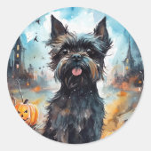 Halloween Affenpinscher mit Pumpkins Beängstigend Runder Aufkleber (Vorderseite)