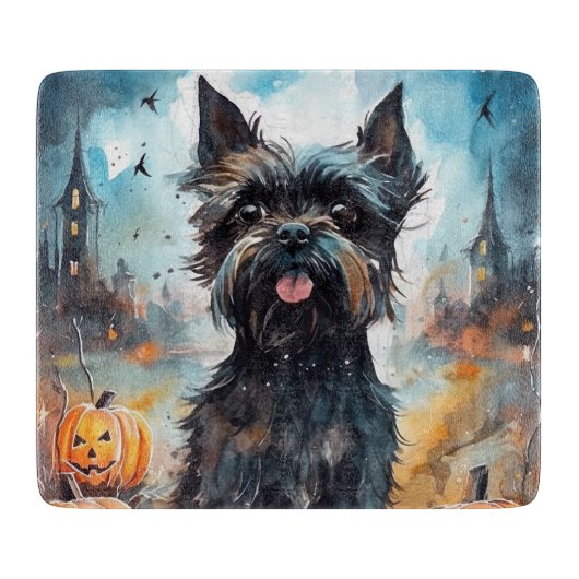 Halloween Affenpinscher mit Pumpkins Beängstigend Schneidebrett (Vorderseite)
