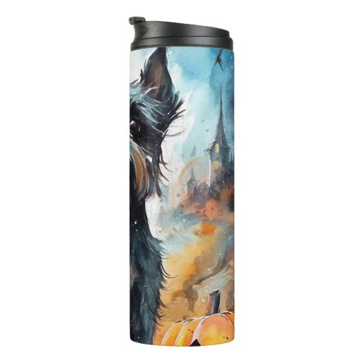 Halloween Affenpinscher mit Pumpkins Beängstigend Thermosbecher (Nach rechts gedreht)