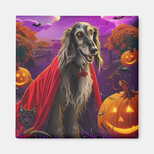 Halloween Afghan Hound Vampire Pumpkins Beängstige Magnet (Vorne)