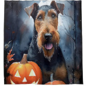 Halloween Airedale mit Pumpkins Beängstigend Duschvorhang (Vorderseite)