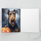 Halloween Airedale mit Pumpkins Beängstigend Karte (Innenseite)