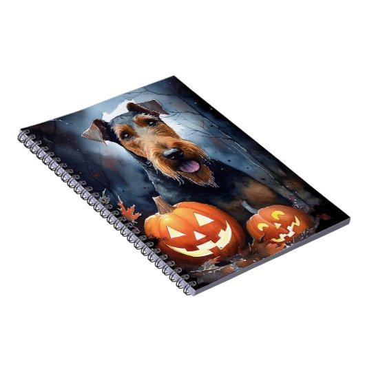 Halloween Airedale mit Pumpkins Beängstigend Notizblock (Rechte Seite)