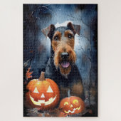 Halloween Airedale mit Pumpkins Beängstigend Puzzle (Vertikal)