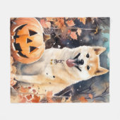 Halloween Akita mit Pumpkins Beängstigend Fleecedecke (Vorderseite (Horizontal))
