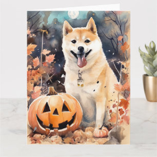Halloween Akita mit Pumpkins Beängstigend Karte