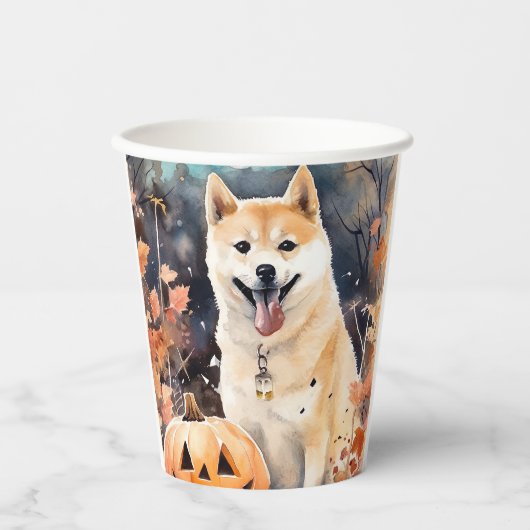 Halloween Akita mit Pumpkins Beängstigend Pappbecher (Vorderseite)