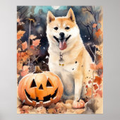 Halloween Akita mit Pumpkins Beängstigend Poster (Vorne)