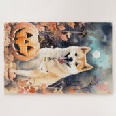 Halloween Akita mit Pumpkins Beängstigend Puzzle (Horizontal)