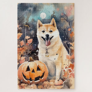 Halloween Akita mit Pumpkins Beängstigend Puzzle