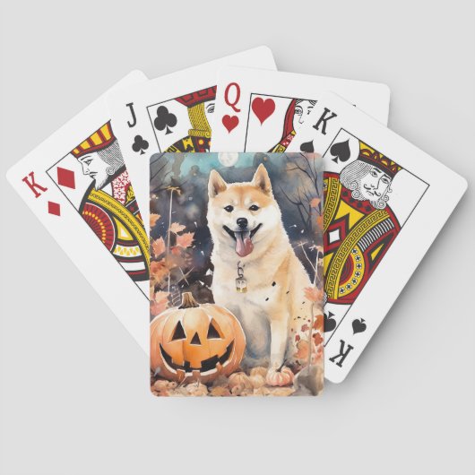 Halloween Akita mit Pumpkins Beängstigend Spielkarten (Rückseite)