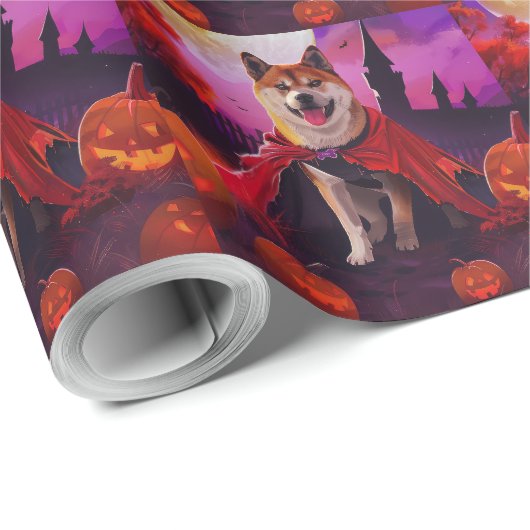 Halloween Akita Vampire Pumpkins Beängstigend Geschenkpapier (Rolleneckpunkt)