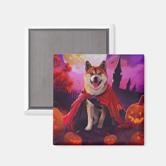 Halloween Akita Vampire Pumpkins Beängstigend Magnet (Vorderseite/Rückseite)