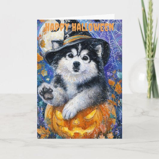 Halloween Alaskan Malamute Feiertagskarte (Vorderseite)