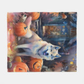 Halloween Alaskan Malamute mit Pumpkins Beängstige Fleecedecke (Vorderseite (Horizontal))