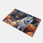 Halloween Alaskan Malamute mit Pumpkins Beängstige Fußmatte (Schrägansicht)