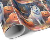 Halloween Alaskan Malamute mit Pumpkins Beängstige Geschenkpapier (Rolleneckpunkt)