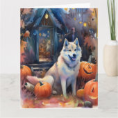 Halloween Alaskan Malamute mit Pumpkins Beängstige Karte (Vorderseite)