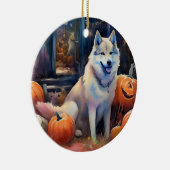 Halloween Alaskan Malamute mit Pumpkins Beängstige Keramik Ornament (Rechts)