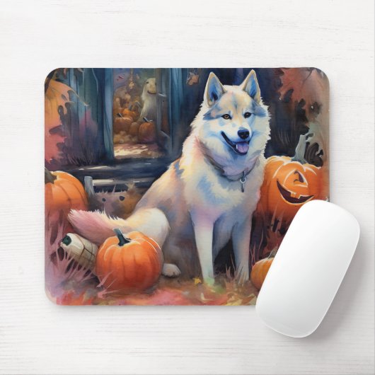Halloween Alaskan Malamute mit Pumpkins Beängstige Mousepad (Mit Mouse)