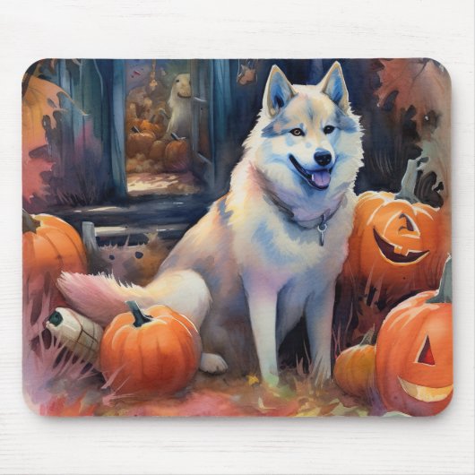 Halloween Alaskan Malamute mit Pumpkins Beängstige Mousepad (Vorne)