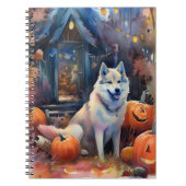 Halloween Alaskan Malamute mit Pumpkins Beängstige Notizblock (Vorderseite)