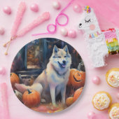 Halloween Alaskan Malamute mit Pumpkins Beängstige Pappteller (Party)