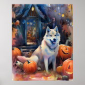 Halloween Alaskan Malamute mit Pumpkins Beängstige Poster (Vorne)