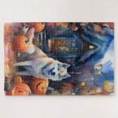 Halloween Alaskan Malamute mit Pumpkins Beängstige Puzzle (Horizontal)