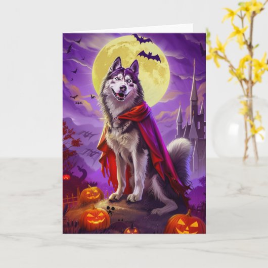 Halloween Alaskan Malamute Vampire Pumpkins Beängs Karte (Gelbe Blume)