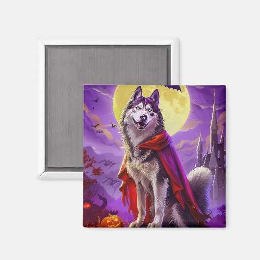 Halloween Alaskan Malamute Vampire Pumpkins Beängs Magnet (Vorderseite/Rückseite)