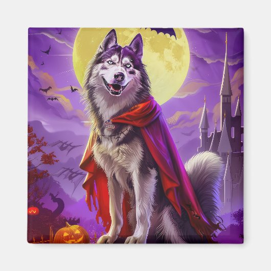 Halloween Alaskan Malamute Vampire Pumpkins Beängs Magnet (Vorne)