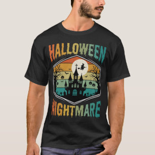 Halloween-Albtraum Geisterburg Retro Vektor T-Shirt