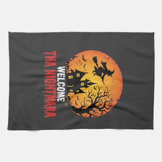Halloween-Albtraum-Hexen-Haus-Design Geschirrtuch (Horizontal)