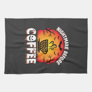 Halloween-Albtraum-vor-Kaffee-Fledermaus-Sonnenunt Geschirrtuch