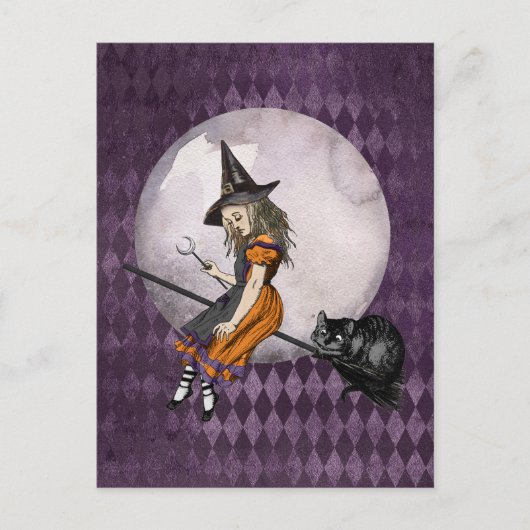 Halloween Alice im Wunderland Cheshire Cat Moon Postkarte (Vorderseite)