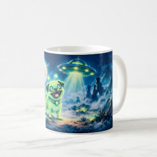 Halloween-Alien-Mops mit nächtlichem Raumschiff Kaffeetasse