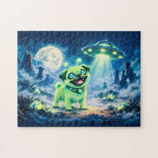 Halloween Alien Pug with Night Spaceship Puzzle