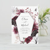 Halloween All in One Goth Wedding Burgundy Einladung (Stehend Vorderseite)