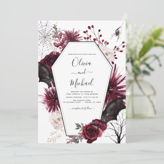 Halloween All in One QR Code Goth Wedding Einladung (Stehend Vorderseite)