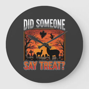 Halloween-Alpaka-Friedhof Hat jemand Leckerli gesa Große Wanduhr