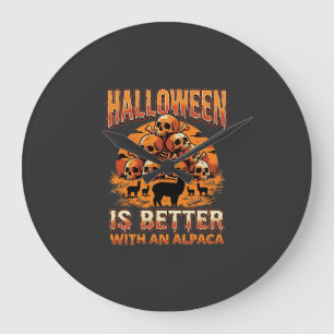 Halloween-Alpaka-Schädelhaufen Retro-Horror-Design Große Wanduhr