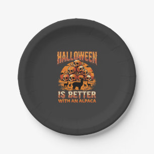 Halloween-Alpaka-Schädelhaufen Retro-Horror-Design Pappteller